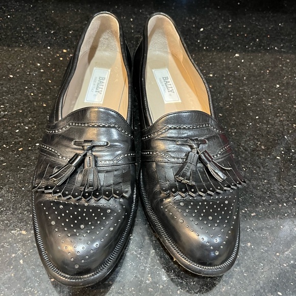 BALLY Black Leather Tassel Loafers - Picture 2 of 7